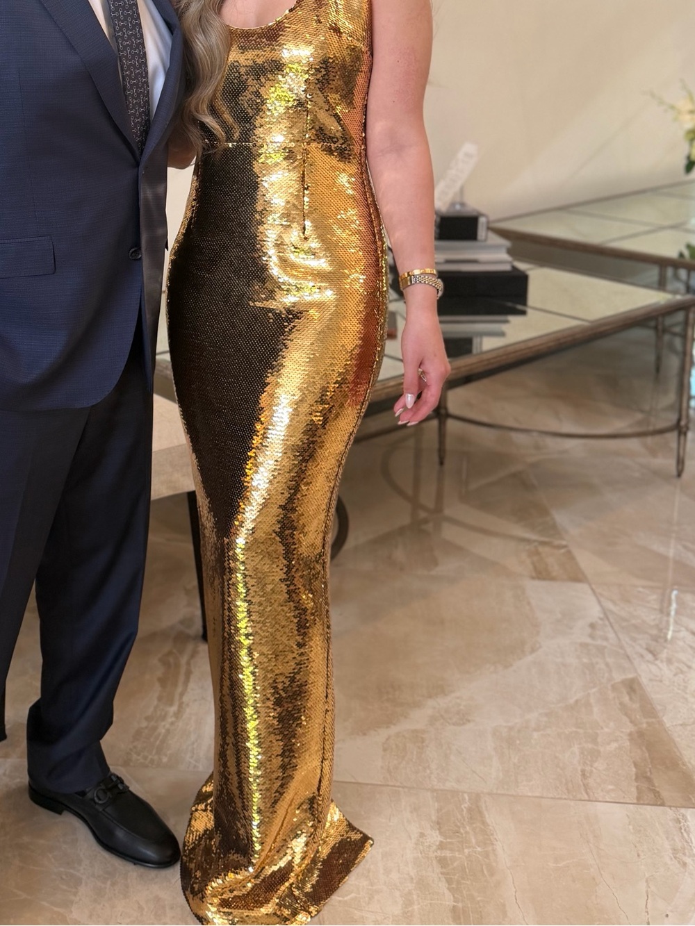 Gold Sequin Sleeveless Gown